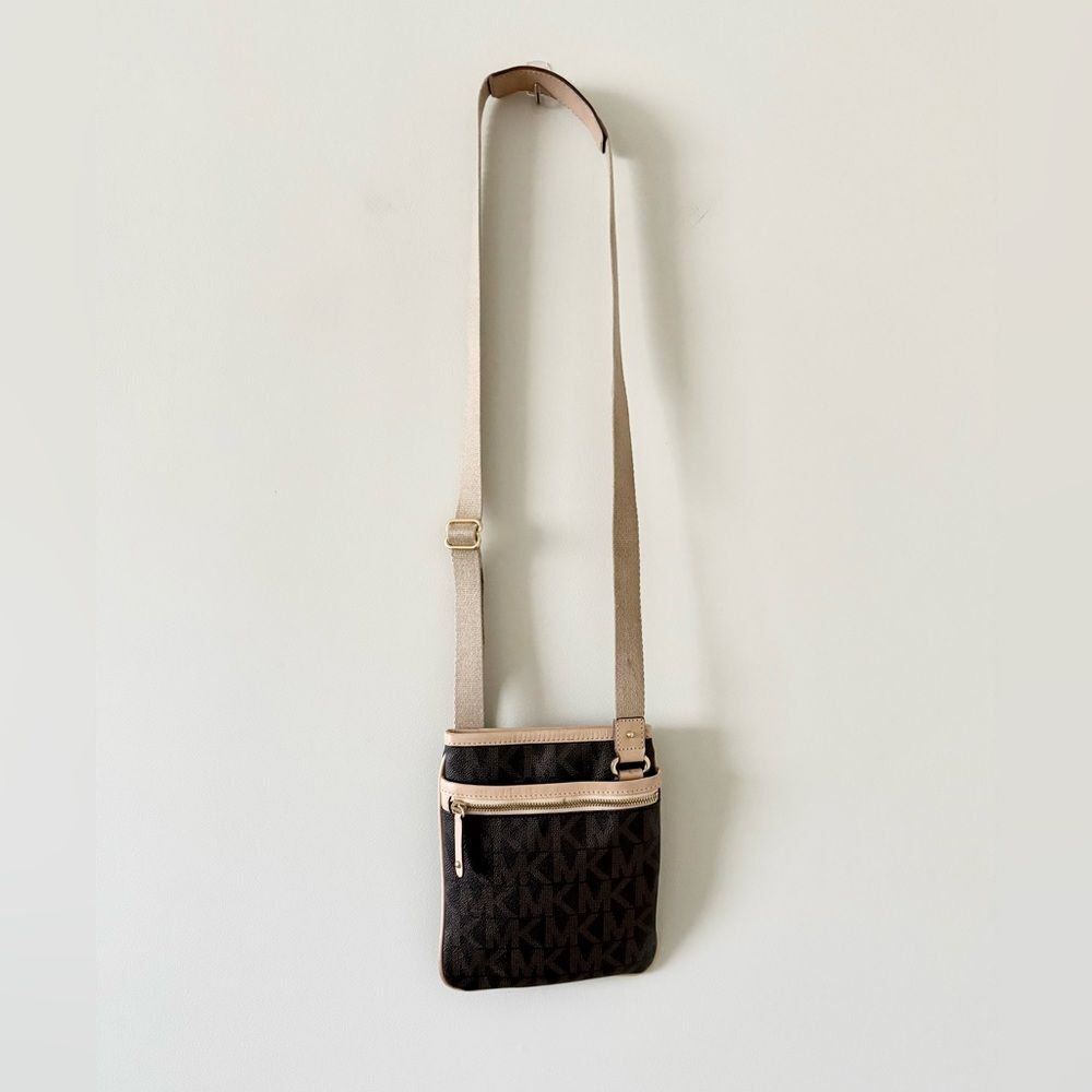Michael Kors Crossbody Small Travel Bag in Brown and Tan Classic Logo